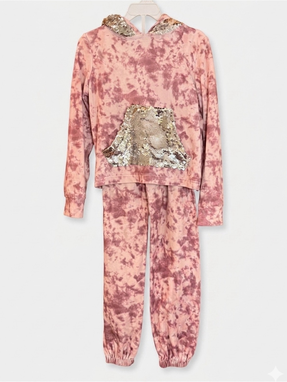 Sunset Sky Girls Velour Tie Dye Sequin Hoodie & Jogger Pants Set - Size 7/8